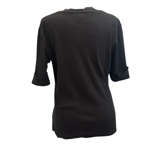 Lauren Ralph Lauren T-Shirt Women's Medium V-Neck Black Cuff Sleeve - Picture 3 of 6